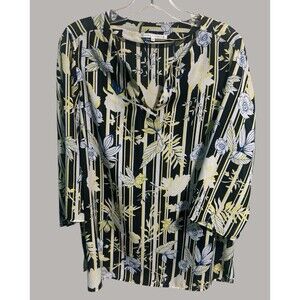 Violet & Claire Blouse Women’s 1X Black Top Floral Chiffon V-Neck Tunic